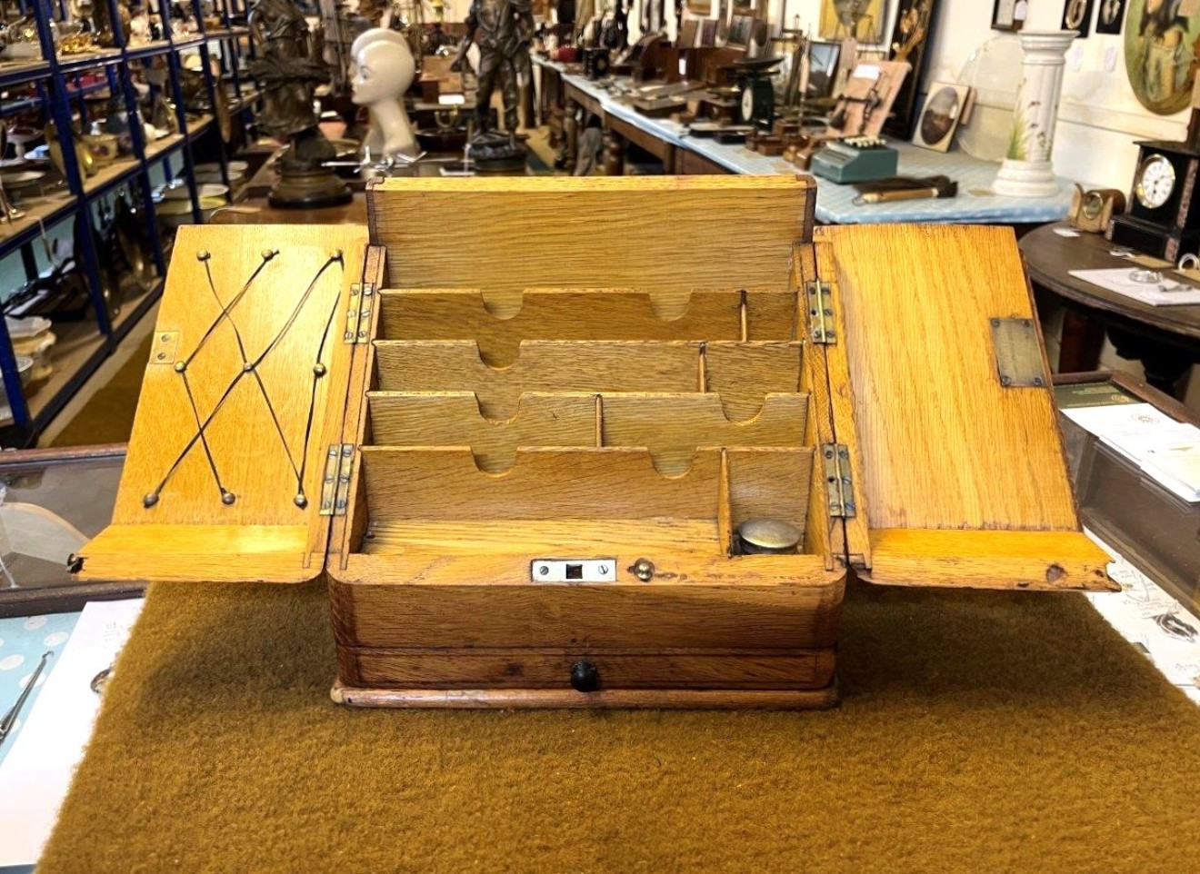 Antique Honey Oak Wedge Shaped Stationery Box