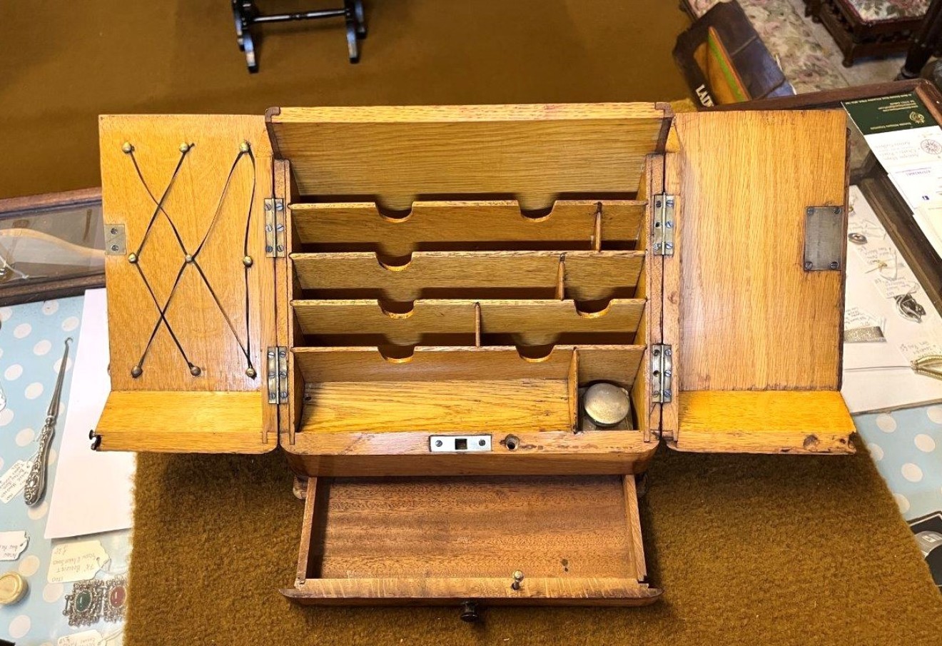 Antique Honey Oak Wedge Shaped Stationery Box