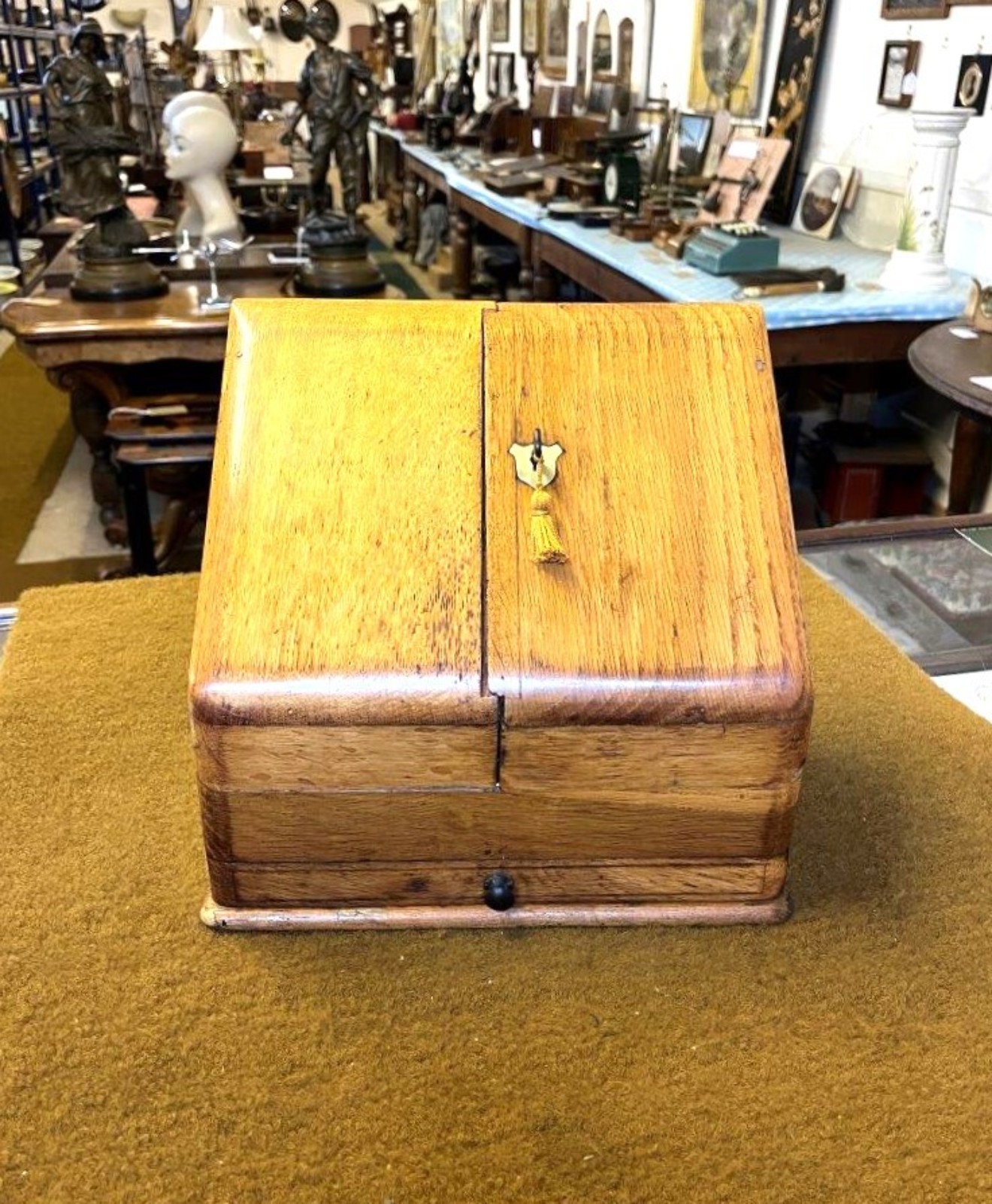 Antique Honey Oak Wedge Shaped Stationery Box