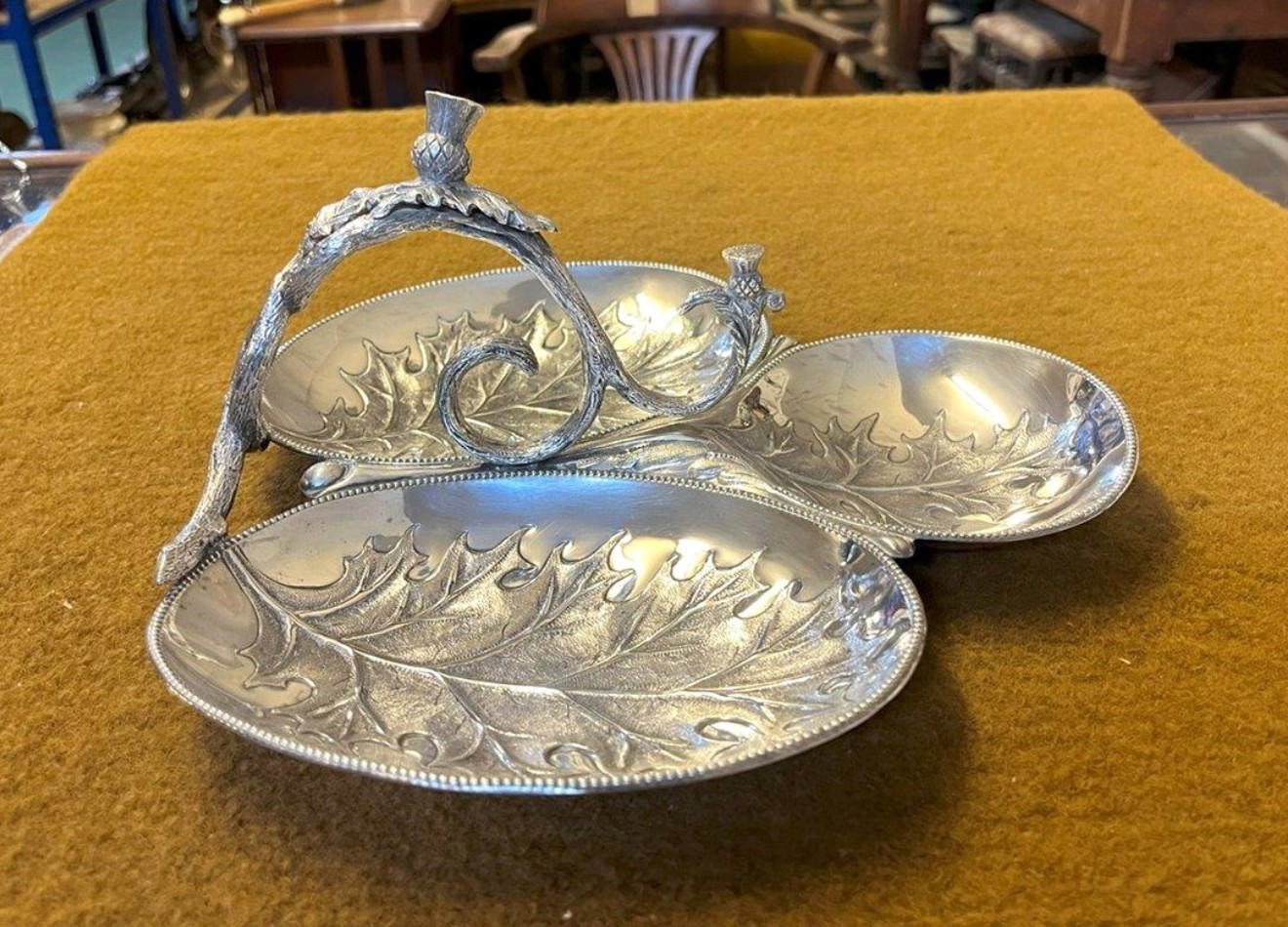 Antique Silver Plated Trio of Thistle Pattern Bon Bon / Sweet Dishes