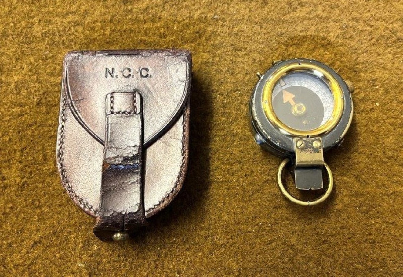 WW1 Officers Prismatic Marching Compass in Leather Case