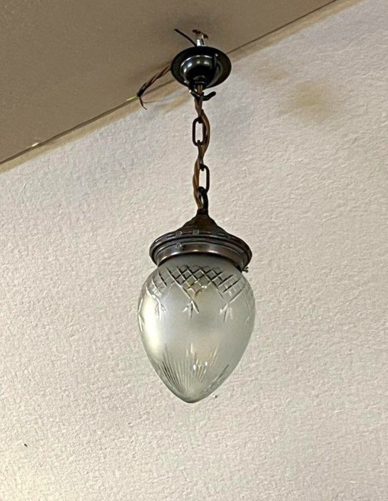 Vintage Cut / Etched Glass Hanging Light Fitting