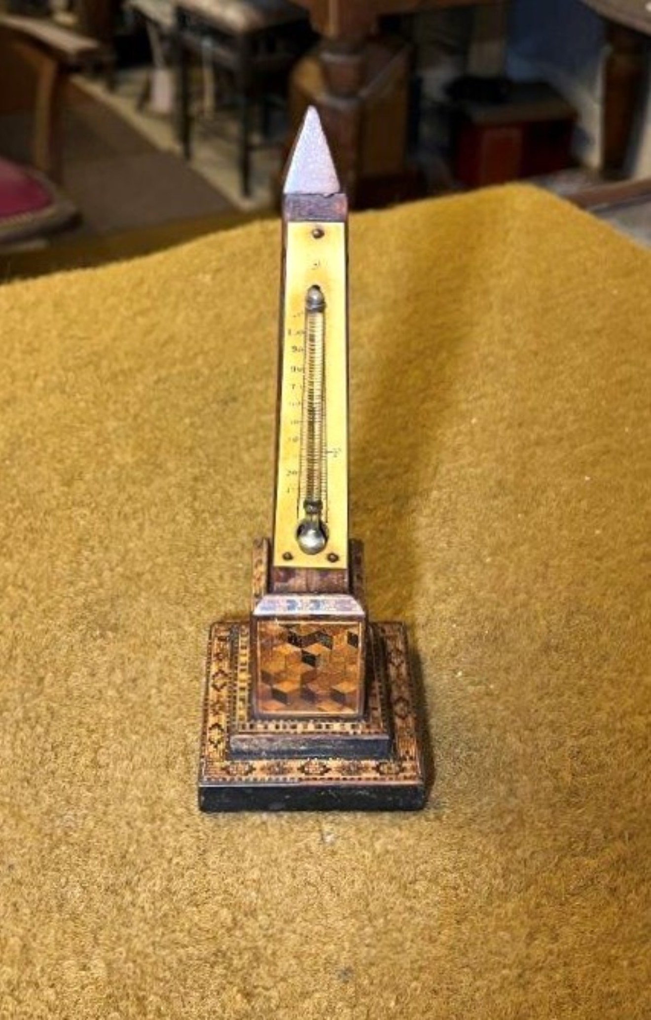 Victorian Tunbridge Ware Obelisk Thermometer