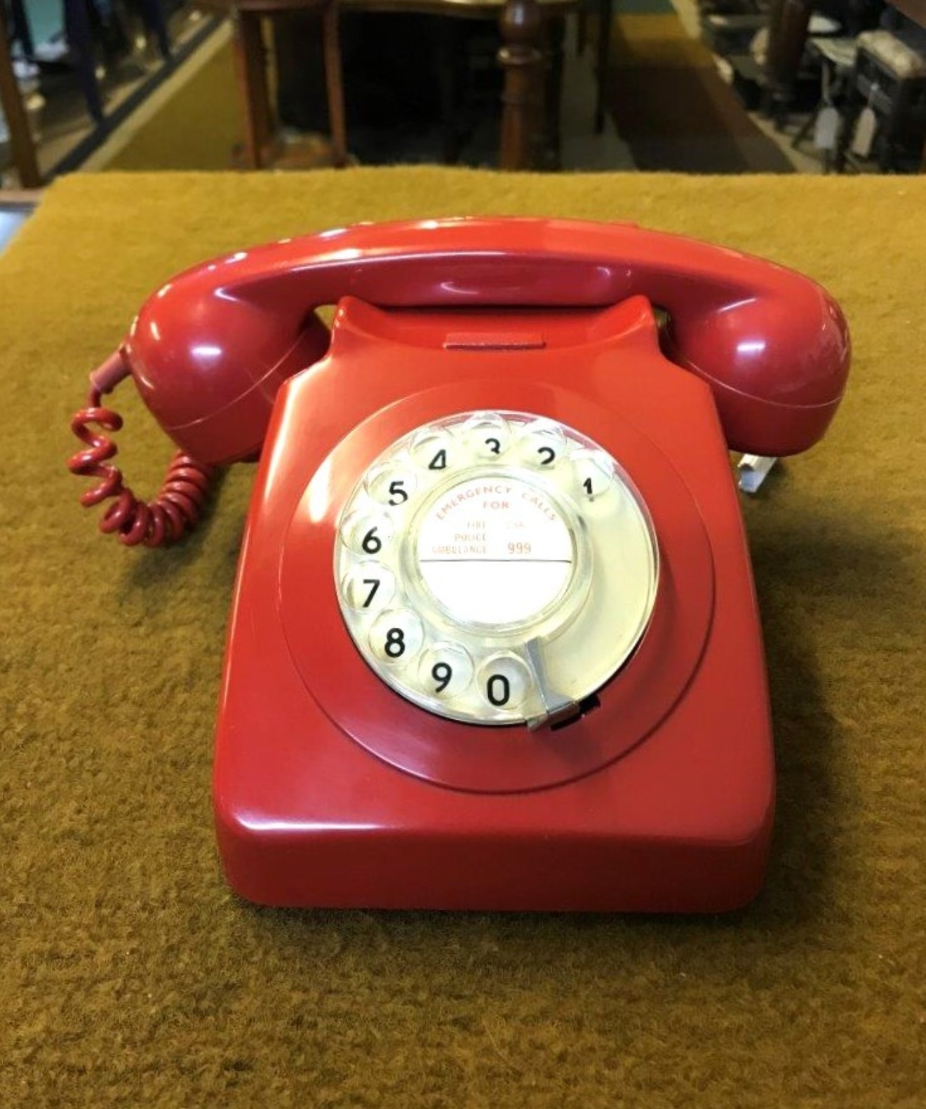 Vintage Red GPO 746F Rotary Dial Telephone Converted for BT Wall Socket and in Full Working Order