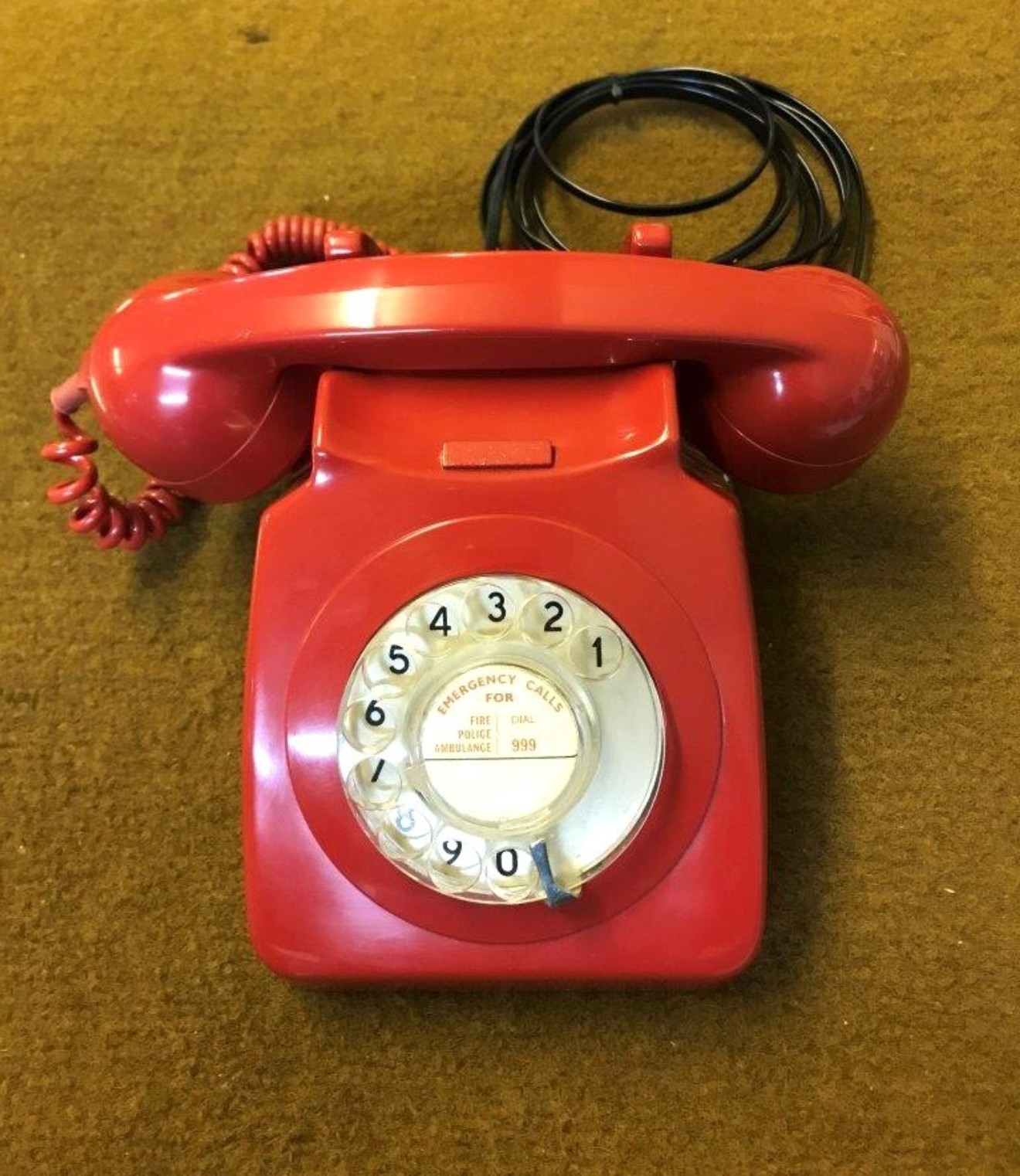 Vintage Red GPO 746F Rotary Dial Telephone Converted for BT Wall Socket and in Full Working Order