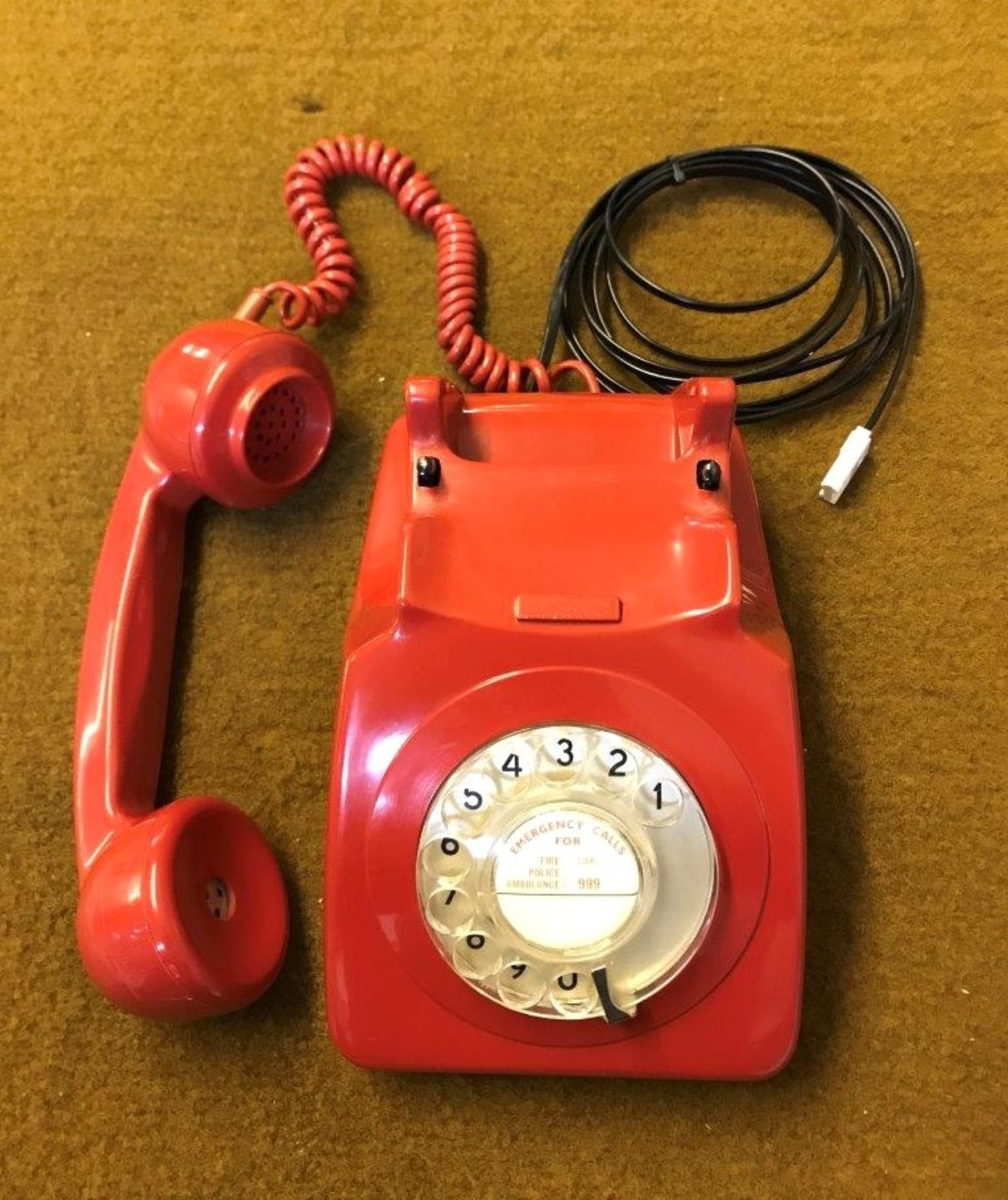 Vintage Red GPO 746F Rotary Dial Telephone Converted for BT Wall Socket and in Full Working Order