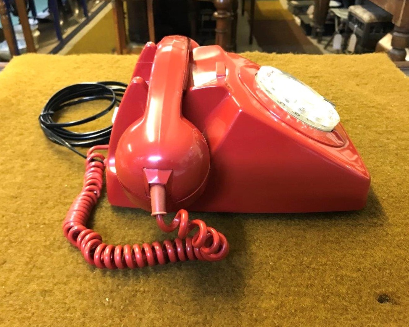 Vintage Red GPO 746F Rotary Dial Telephone Converted for BT Wall Socket and in Full Working Order