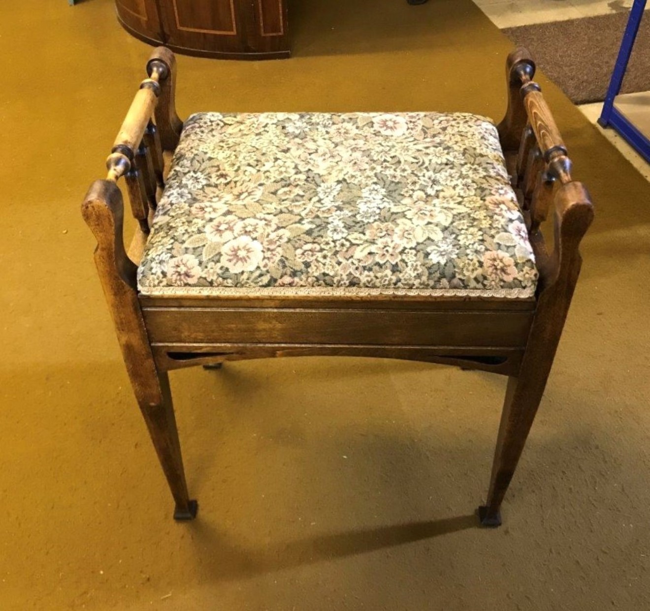 Antique Mahogany Piano Stool with Storage Compartment