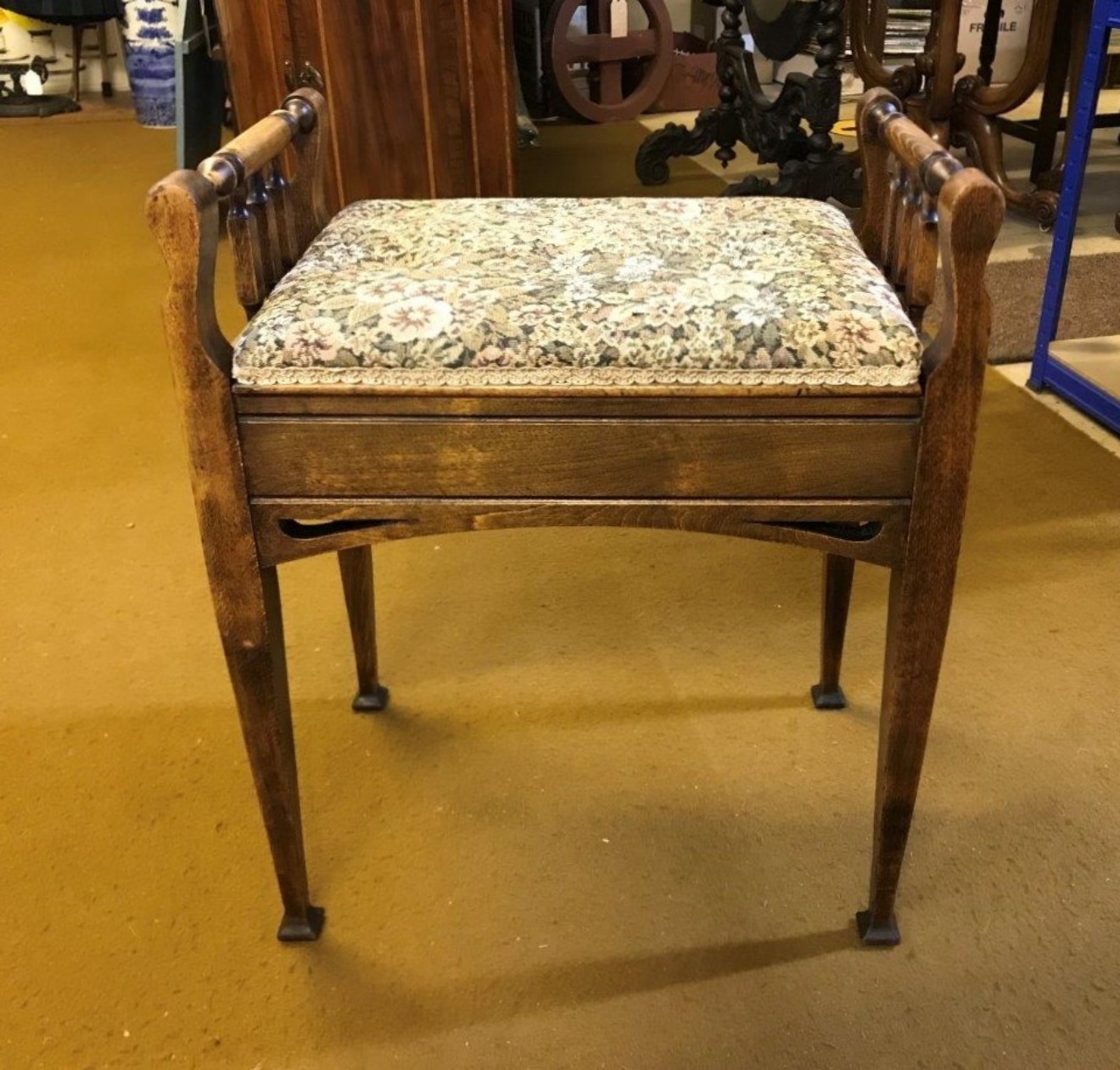 Antique Mahogany Piano Stool with Storage Compartment