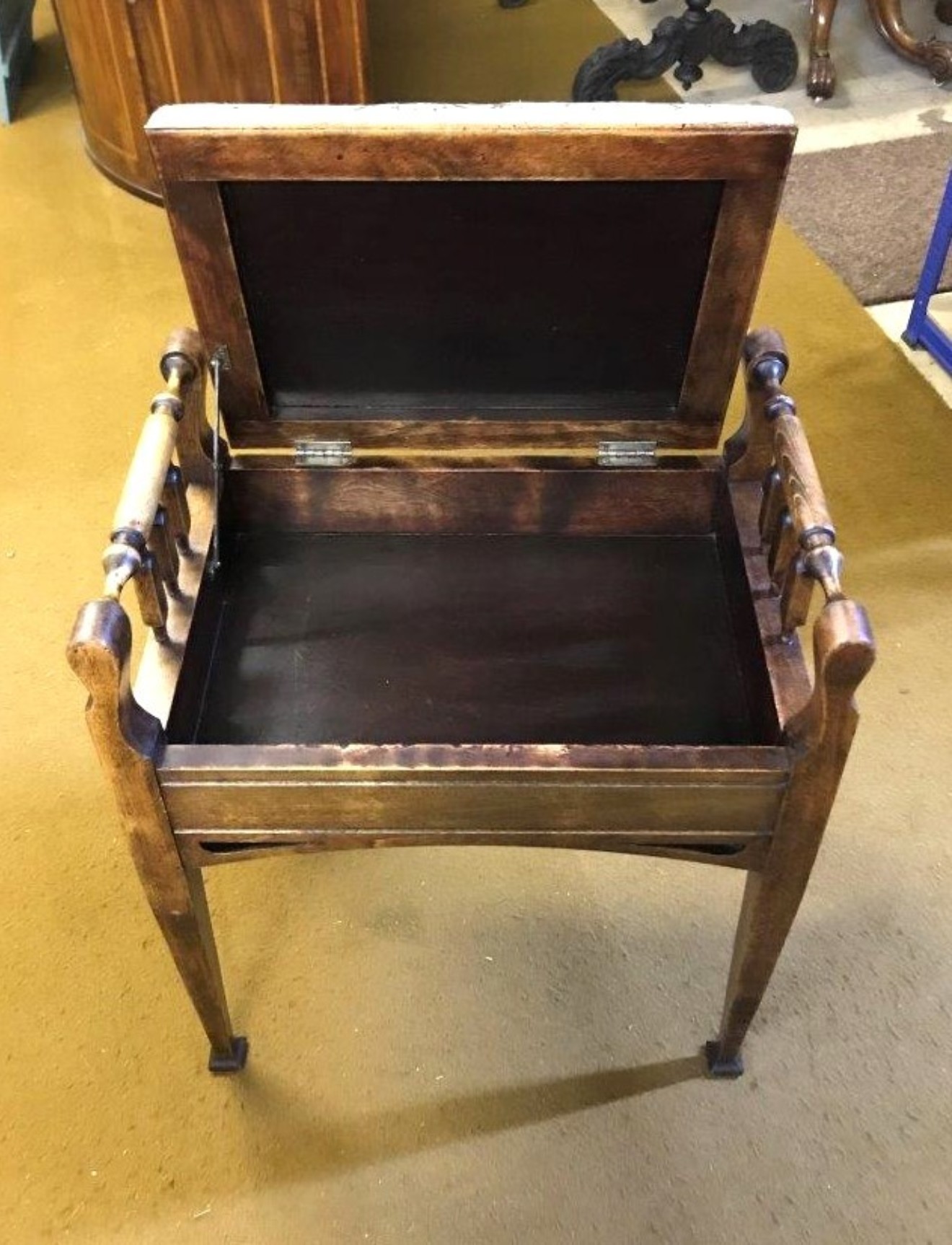 Antique Mahogany Piano Stool with Storage Compartment