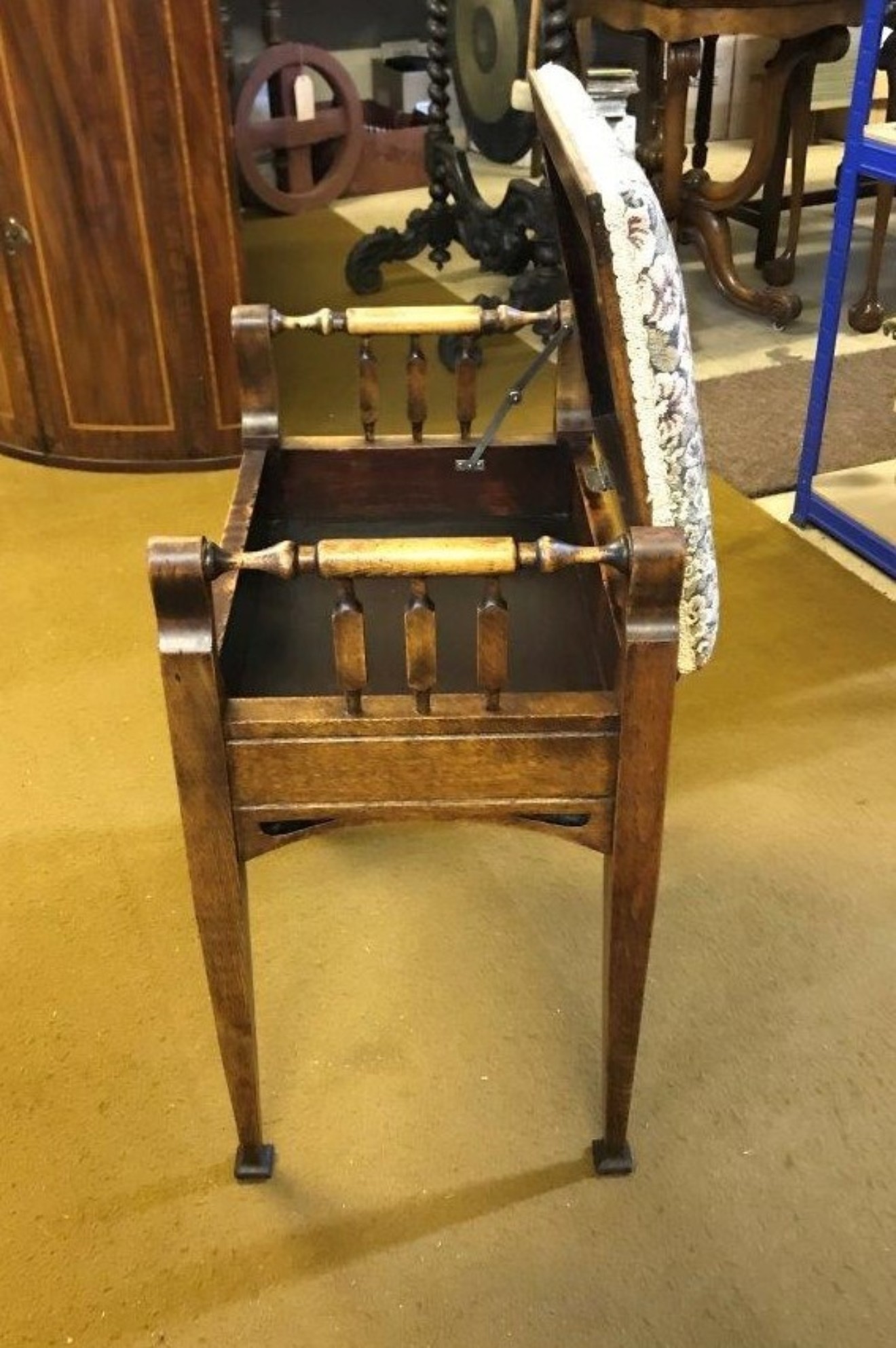 Antique Mahogany Piano Stool with Storage Compartment