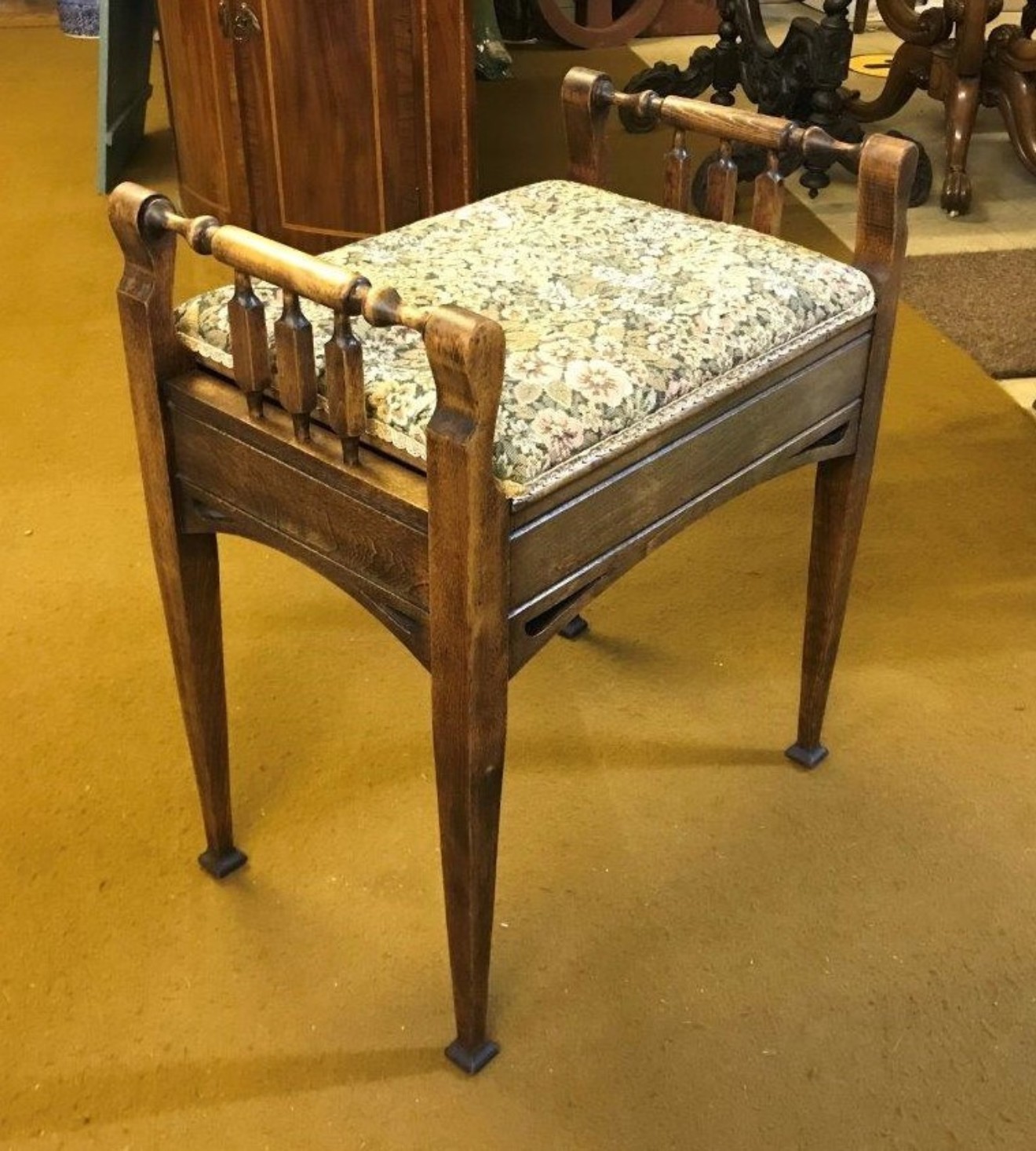 Antique Mahogany Piano Stool with Storage Compartment