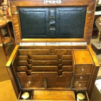 Edwardian Honey Oak Stationery Cabinet / Writing Slope