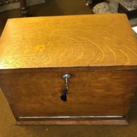 Edwardian Honey Oak Stationery Cabinet / Writing Slope