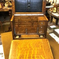 Edwardian Honey Oak Stationery Cabinet / Writing Slope