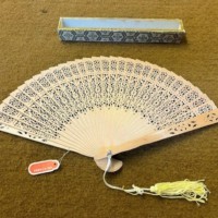 Vintage Cased Chinese Fan Pierced Wood Design