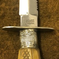 Vintage William Rodgers Serrated Edge Dagger Carved Bone Handle with Silver Plated Mounts