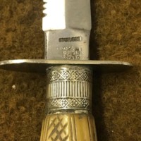 Vintage William Rodgers Serrated Edge Dagger Carved Bone Handle with Silver Plated Mounts