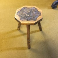 Vintage Signed Ben Setter Totnes Carved Oak Milking Stool