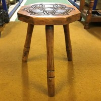 Vintage Signed Ben Setter Totnes Carved Oak Milking Stool