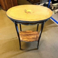 Antique French Marquetry Inlaid Side Table with Brass Ormolu Embellishments