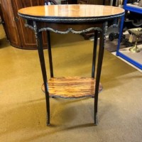 Antique French Marquetry Inlaid Side Table with Brass Ormolu Embellishments