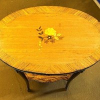 Antique French Marquetry Inlaid Side Table with Brass Ormolu Embellishments