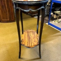 Antique French Marquetry Inlaid Side Table with Brass Ormolu Embellishments