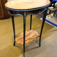 Antique French Marquetry Inlaid Side Table with Brass Ormolu Embellishments