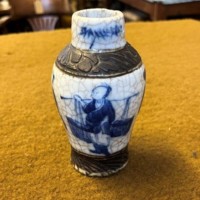 Antique Blue White Chinese Crackle Glaze Vase Brown Chenghua Nian Zhi Mark