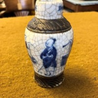 Antique Blue White Chinese Crackle Glaze Vase Brown Chenghua Nian Zhi Mark