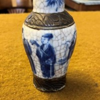 Antique Blue White Chinese Crackle Glaze Vase Brown Chenghua Nian Zhi Mark