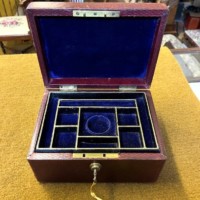 Victorian Leather Bound Jewellery Box Complete with Bramah London Lock & Key