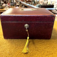 Victorian Leather Bound Jewellery Box Complete with Bramah London Lock & Key