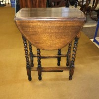 Antique Dark Oak Oval Gate Leg Table with Barley Twist Legs