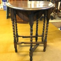 Antique Dark Oak Oval Gate Leg Table with Barley Twist Legs