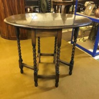 Antique Dark Oak Oval Gate Leg Table with Barley Twist Legs