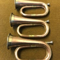 Vintage Set of 3 Military Bugles Copper / Brass with Plated Mouthpiece