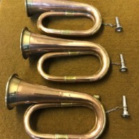 Vintage Set of 3 Military Bugles Copper / Brass with Plated Mouthpiece