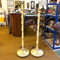 Antique Pair of Terracotta Standard Lamps with Gilt Rope Detailing