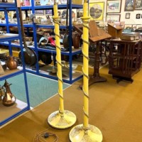 Antique Pair of Terracotta Standard Lamps with Gilt Rope Detailing