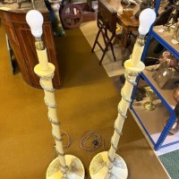 Antique Pair of Terracotta Standard Lamps with Gilt Rope Detailing