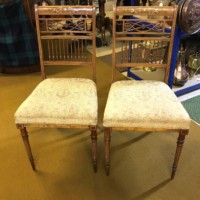 Edwardian Pair of Mahogany Inlaid and Painted Side / Dining Chairs