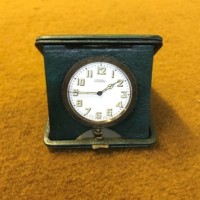 Vintage Leather Cased Travel Clock Swiss Made and Retailed by A Boswell Edinburgh