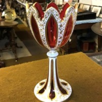 Antique Bohemian Overlaid Ruby Glass Vase / Table Centrepiece