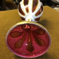 Antique Bohemian Overlaid Ruby Glass Vase / Table Centrepiece