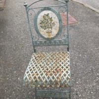 Vintage Metal Bistro Table and Chairs with Floral Relief Panel Decoration