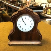 Edwardian Duverdry & Bloquel Flame Mahogany Inlaid Mantle Clock