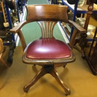 Vintage Oak Swivel / Tilt Office Chair with Leather Seat