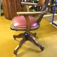 Vintage Oak Swivel / Tilt Office Chair with Leather Seat